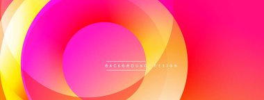 Soyut, enerjik katmanlar dinamik bir değişim etkisi yaratır. Pembe, turuncu renkler düzgün bir şekilde karışıp dairesel şekiller oluşturuyor. Modern tasarım ögesi.