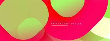 Soyut, enerjik tasarım, üst üste binen daireler. Renkler pembe, yeşil ve sarıdan karışıp dinamik görsel efekt yaratır. Metin arkaplan tasarımı okur.