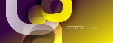 Soyut gradyan şekiller çakışıyor, dinamik görsel etki yaratıyor. Sarı, morlar renk düzenine hakim. Modern tasarım ögesi.