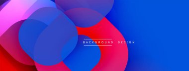 Soyut canlı şekiller örtüşüyor, dinamik mavi, pembe, mor renkler yaratıyor. Arkaplan ve afişler için modern tasarım ögesi.