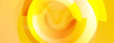 Soyut sarı tasarım eşmerkezli daireler, gradyanlar, dinamik şekiller içerir. Pankartlar ve sunumlar için modern arkaplan uygun.