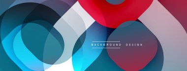 Soyut geometrik şekiller örtüşüyor, canlı renk eğimleri yaratıyor. Modern tasarım mavi, kırmızı, gri tonlardan faydalanıyor. Minimalist estetik.