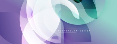 Soyut tasarım özellikleri üst üste binen daireler, gradyanlar. Mor, deniz mavisi renkleri modern estetik yaratıyor. Mevcut en küçük metin.