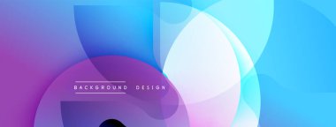 Soyut arkaplan özellikleri üst üste binen daireler, gradyanlar. Renkler arasında mavi, mor, pembe var. Dijital projeler için modern tasarım ögesi.