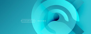 Soyut dairesel katmanlar dinamik mavi gradyan arkaplan oluşturur. Minimalist tasarım metin elementleri, modern estetik içerir.