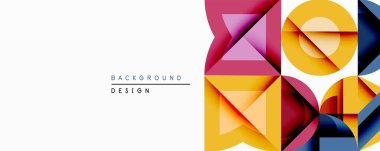 Soyut geometrik bileşim. Üst üste binen şekiller dinamik görsel efekt yaratır. Parlak renkler, modern tasarım, temiz çizgiler estetiği tanımlar. Minimalist biçim, uygun arkaplan ögesi.