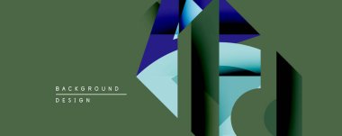 Soyut geometrik tasarım üst üste binen şekiller içerir. Koyu mavi, yeşil, açık turkuaz derinlik yaratır. Modern estetik, arka planlar ve sunumlar için uygun. Minimalist stil.