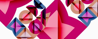 Soyut geometrik bileşim. Şekiller çakışıyor, dinamik görsel etki yaratıyor. Pembe, bej, mavi renkler dizaynda baskın. Modern, minimalist estetik.