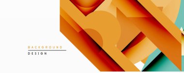 Soyut geometrik bileşim. Üst üste binen şekiller dinamik görsel efekt yaratır. Sıcak turuncu, deniz mavisi renkleri dizaynda baskın. Modern, minimalist estetik.