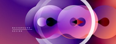 Soyut kompozisyon. Üst üste binen daireler dinamik görsel efekt yaratır. Mor renkler modern estetik sunarak tasarıma hakim..