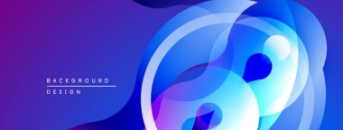 Soyut sıvı şekilleri, canlı maviler, morlar dinamik bir zemin oluşturur. Modern tasarım, pürüzsüz eğimler görsel ilgi sunar.