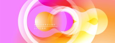 Soyut akışkan şekiller, canlı renklerin karışımı. Gradyan çemberler dinamik görsel efekt yaratır. Modern tasarım ögesi.