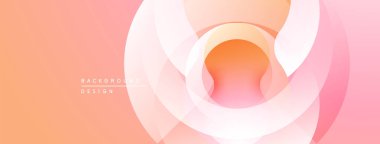 Soyut tasarım katmanlı daireler içerir. Şeftali, turuncu, pembe renkler yumuşak bir değişim etkisi yaratır. Çeşitli projeler için minimalist arkaplan.