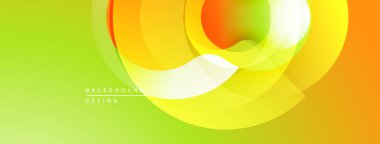 Soyut, canlı çemberler örtüşüyor ve dinamik, renkli bir arkaplan oluşturuyor. Yumuşak eğimler yeşilden turuncuya dönüşür.