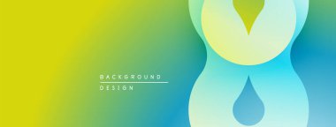 Soyut eğim arkaplanı. Yumuşak şekiller çakışıyor, akışkan görsel etki yaratıyor. Renkler sarıdan turkuaza dönüşüyor. Minimalist tasarım.