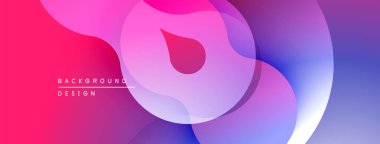 Soyut sıvı şekiller, canlı mor renkler, mor renkler. Modern tasarım, pürüzsüz eğimler dinamik kompozisyon yaratır. Minimalist estetik.