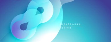 Soyut sıvı şekilleri örtüşür, parlak mavi gradyanlar yaratır. Modern tasarım hareketi, derinliği, dinginliği çağrıştırıyor. Minimalist estetik.