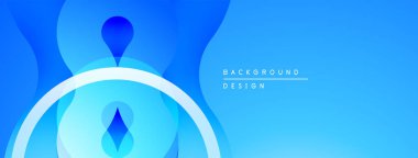 Soyut mavi dalgalar, akışkan şekiller dinamik bir zemin oluşturur. Dereceli gölgeler derinlik sunar, modern estetik. Minimalist tasarım.