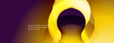 Soyut tasarım özellikleri katmanlı sarı, mor şekiller. Gradyan derinlik yaratır, modern estetik. Minimalist kompozisyon, canlı renkler.