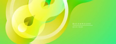 Soyut çiçek tasarımı. Yumuşak sarı, yeşil renk karışımı. Üst üste binen şekiller dinamik bileşim yaratır. Modern, taze estetik..