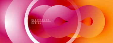 Soyut eğimler üst üste binen çemberler oluşturur. Canlı pembeler, portakallar pürüzsüz geçişler yaratır. Arka planlar için modern tasarım ögesi.