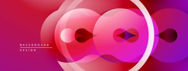 Soyut kompozisyon. Üst üste binen daireler dinamik değişim etkisi yaratır. Pembe, kırmızı renkler tasarımda baskın. Modern, minimalist estetik.