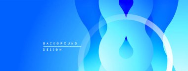 Soyut mavi arkaplan. Üst üste binen şekiller dinamik görsel efekt yaratır. Gradyan derinlik ekler, modern estetik.