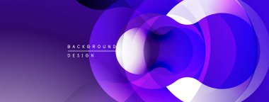 Soyut mor tasarım, üst üste binen daireler oluşturarak dinamik görsel efekt yaratır. Gradyan gölgeler derinliği arttırır, modern estetik.