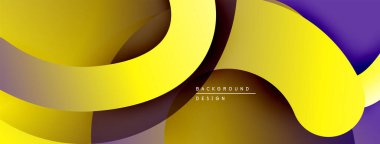 Soyut tasarım sarı ve mor katmanlarda akıyor. Modern estetik, dinamik bileşim, eğim gölgeleri derinlik yaratır. Minimalist stil.