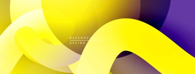 Soyut sarı, mor tasarım. Düz eğriler dinamik bileşim yaratır. Modern estetik, canlı renkler, akışkan şekiller.