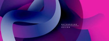 Soyut sıvı şekilleri örtüşür, canlı mor, mavi ve pembe renkler yaratır. Arkaplan ve sunumlar için modern tasarım ögesi.