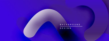 Soyut sıvı şekiller, mor renkler tasarımda baskın. Gradyan karışımları modern görsel efektler yaratır. Minimalist kompozisyon.