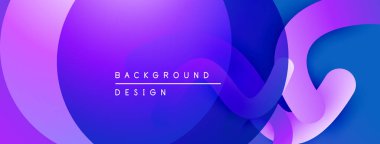 Soyut sıvı şekiller, canlı mor renkler tasarımda baskın. Yumuşak eğimler modern estetik yaratır. Minimalist kompozisyon.