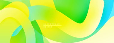 Soyut sıvı şekilleri, canlı sarı, yeşil, mavi gradyanlar. Modern tasarım, pürüzsüz geçişler, dinamik kompozisyon. Arkaplan ögesi.
