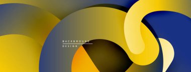 Soyut şekiller örtüşür, dinamik eğimler yaratır. Kompozisyona sarılar, maviler, kahverengiler hakim. Modern tasarım ögesi.