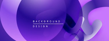 Soyut mor arkaplan. Üst üste binen şekiller akışkan ve modern tasarım yaratır. Gradyan renkler görsel derinlik, basitlik sunar.
