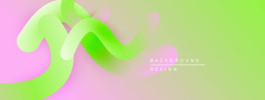 Soyut sıvı şekilleri, pembe, yeşil gradyanlar. Arka planlar, sunumlar, dijital sanat için modern tasarım öğesi. Düz eğriler dinamik bileşim oluşturur.