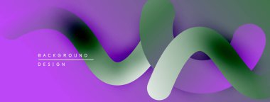 Soyut sıvı şekiller, mor yeşil renkler. Modern tasarım, pürüzsüz eğimler dinamik kompozisyon yaratır. Minimalist estetik.