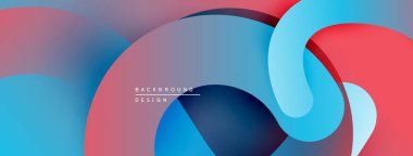 Soyut sıvı şekiller, canlı renklerin karışımı. Kırmızı, mavi gradyanlar dinamik bileşim oluşturur. Arka planlar için modern tasarım ögesi.