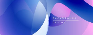 Soyut sıvı şekilleri örtüşür, parlak mavi ve mor renkler yaratır. Arkaplan ve sunumlar için modern tasarım ögesi.