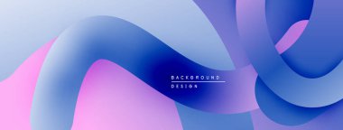 Soyut sıvı şekilleri, gradyanlar mor ve mavi renkleri harmanlıyor. Modern tasarım ögesi, düz eğriler dinamik bileşim oluşturur.