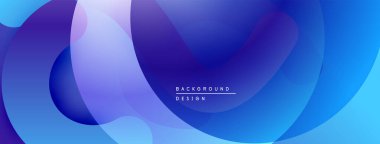 Soyut sıvı şekilleri, canlı maviler, morlar dinamik bir zemin oluşturur. Modern tasarım, pürüzsüz eğimler, katmanlı biçimler.