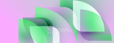 Soyut tasarım özellikleri üst üste binen şekiller, yumuşak eğimler. Pembe, yeşil renkler modern görsel efektler yaratır. Minimalist stil.