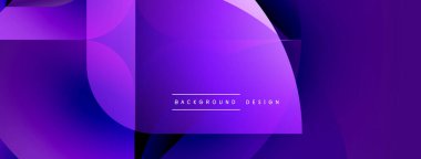 Soyut mor tasarım geometrik şekiller, daireler, kareler içerir. Gradyan efektli modern arkaplan, basit metin örtüsü.