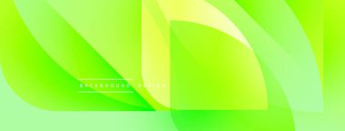 Parlak yeşil soyut arka plan. Üst üste binen şekiller dinamik görsel efekt yaratır. Sancaklar ve web siteleri için modern tasarım uygun.