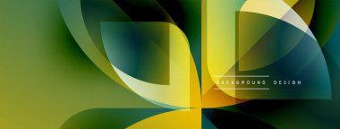 Soyut geometrik şekiller örtüşüyor, canlı renk eğimleri yaratıyor. Sarılar, yeşiller, maviler kusursuz bir şekilde harmanlanır. Modern tasarım ögesi.