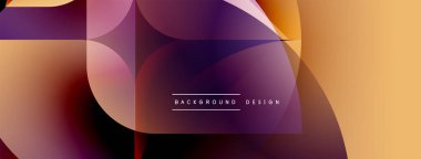 Soyut geometrik şekiller üst üste binerek sıcak renk değişimleri yaratıyor. Tasarım turuncu, mor renkler ve ince şeffaflık efektleri içerir..