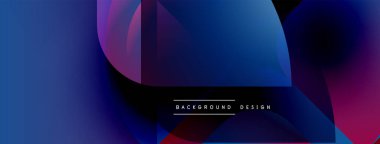 Soyut arkaplan özellikleri üst üste binen şekiller, canlı maviler, morlar, pembeler. Gradyan efektli modern tasarım, mevcut metin ögesi.