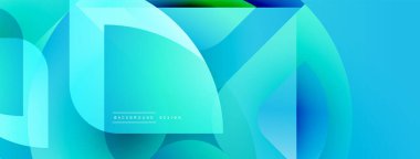 Soyut geometrik şekiller, canlı mavi renkler, katmanlı tasarım. Modern estetik, pürüzsüz gradyanlar dinamik görsel efekt yaratır.