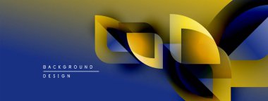 Soyut tasarım katmanlı şekiller, sarı, mavi gradyanlar. Modern estetik, dinamik bileşim, uygun arkaplan ögesi.
